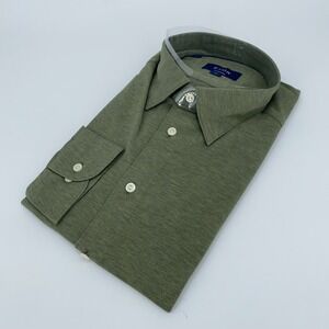 Eton Dress Shirt Mens 2XL Green Pique Formal Contemporary Fit Collared Button Up